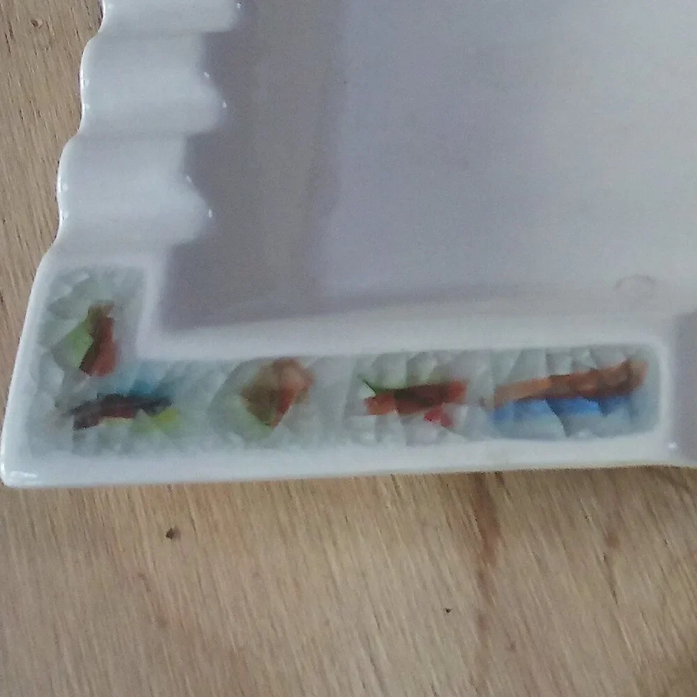 Vintage MCM Sunkist Van Nuys Ceramic Ashtray Trinket Fused Glass
